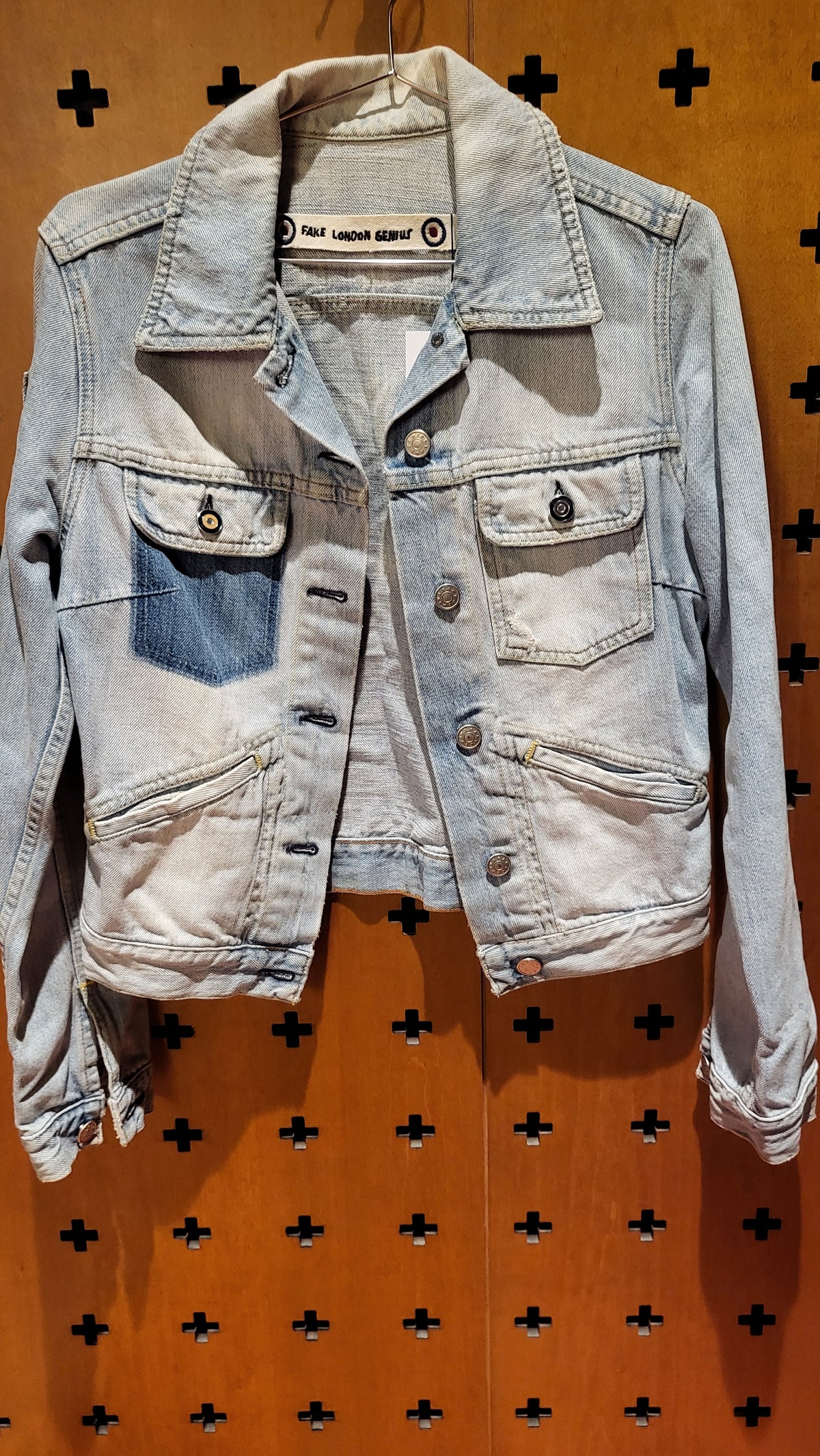 Fake London signature light blue denim jacket