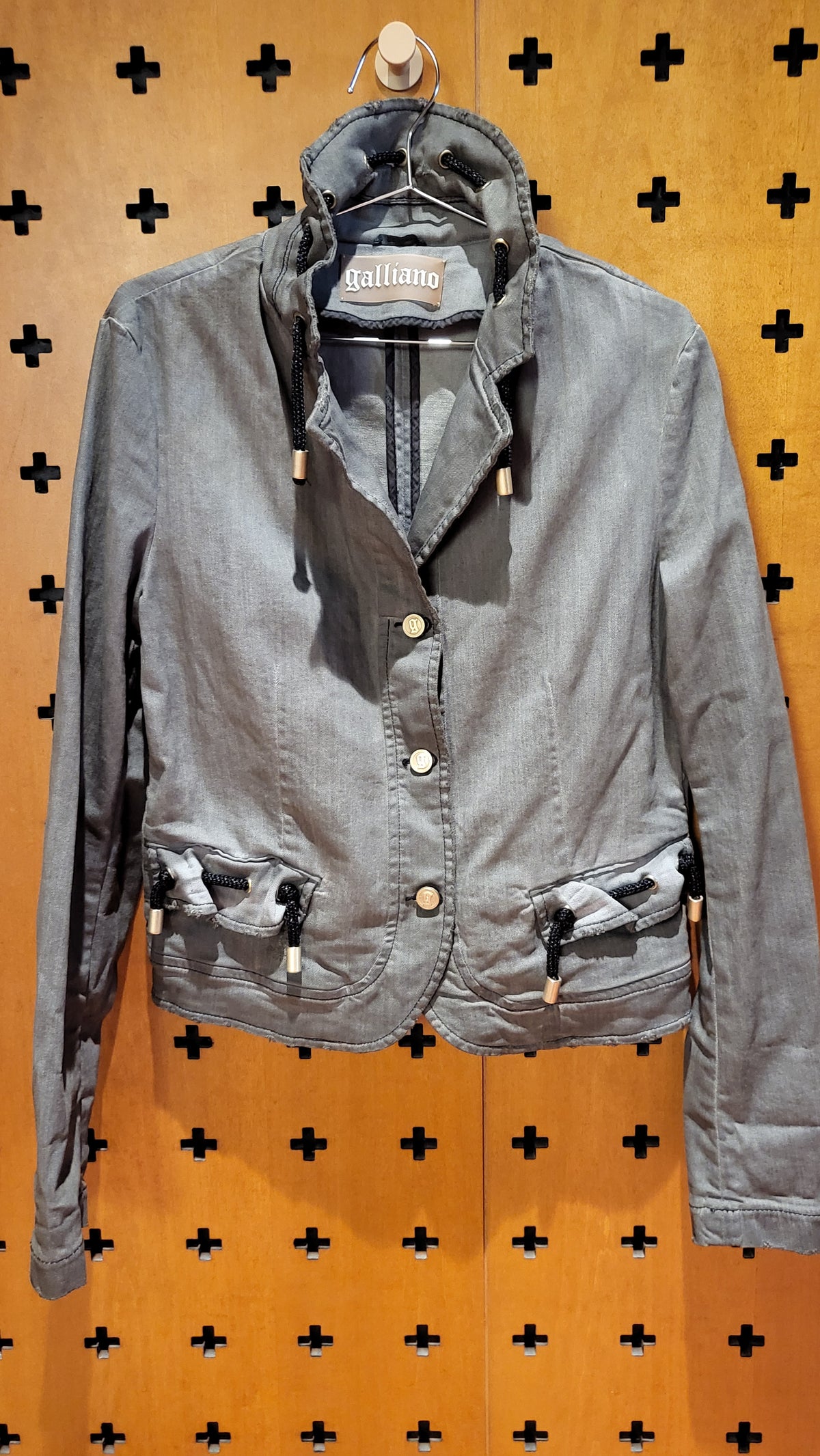 Galliano grey jacket with eyelet and pullers
