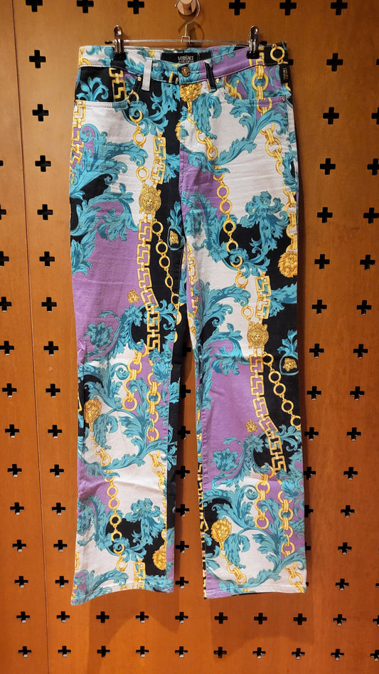 Vesace Jeans - Purple, Torq, Black and White with Gold chain print