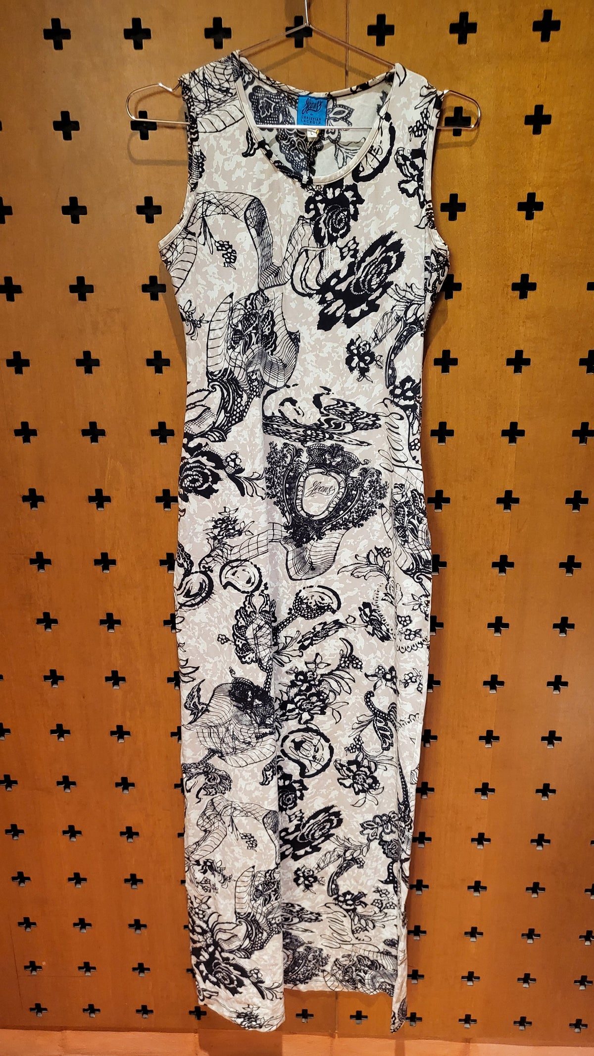 Christian Lacroix maxi fitted stretch dress with paisley style logo pattern