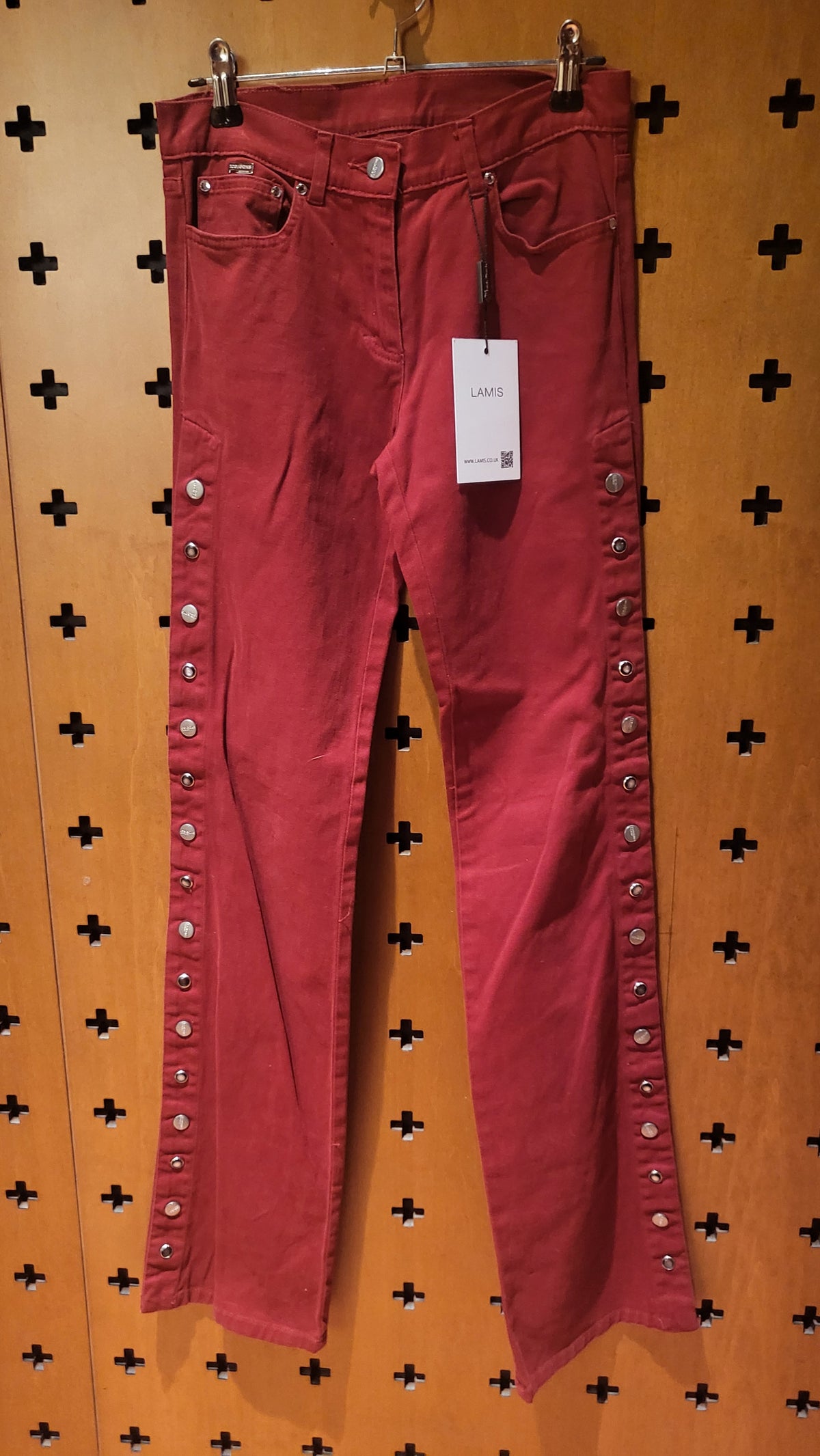 Iceberg red side popper stretch trousers