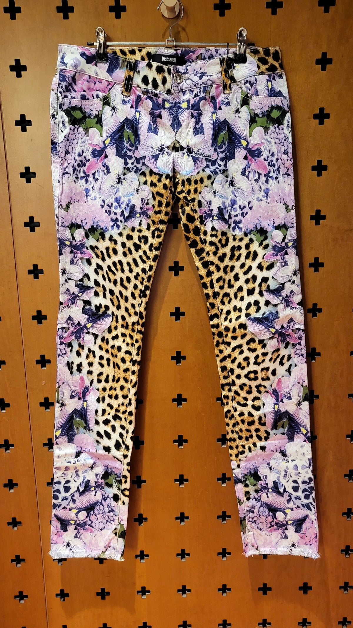 Just Cavalli stretch trousers, floral and leopard print