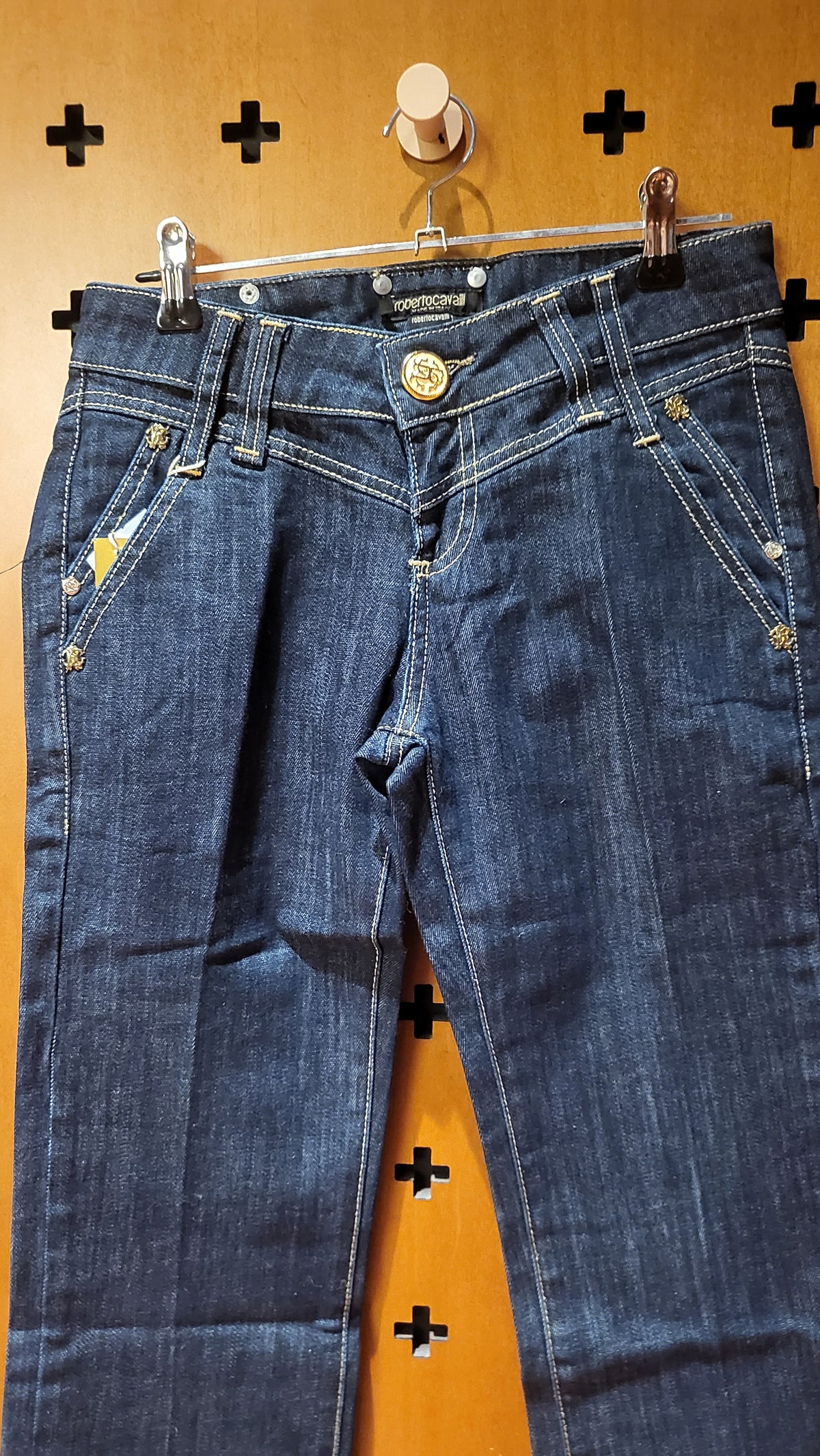 Roberto Cavalli indigo 90s jeans with chain at back pockets