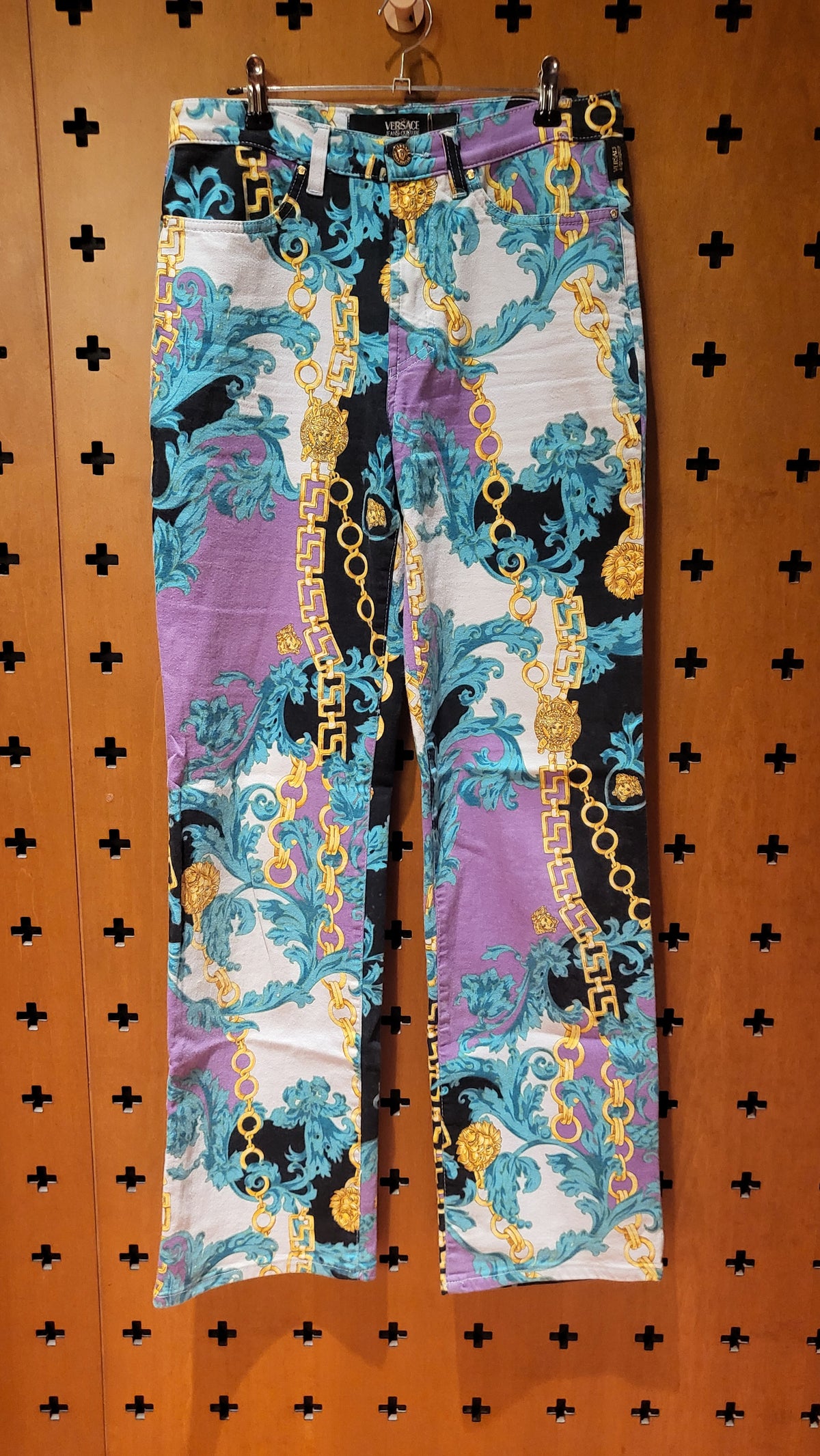 Vesace Jeans - Purple, Torq, Black and White with Gold chain print