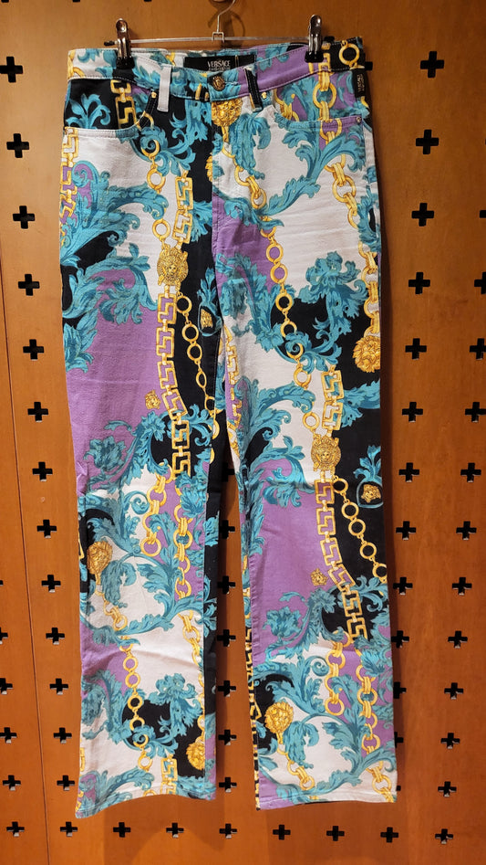 Vesace Jeans - Purple, Torq, Black and White with Gold chain print